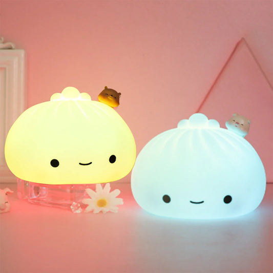 Dumpling Glow: Cartoon Bedroom Lamp for Whimsical Nights